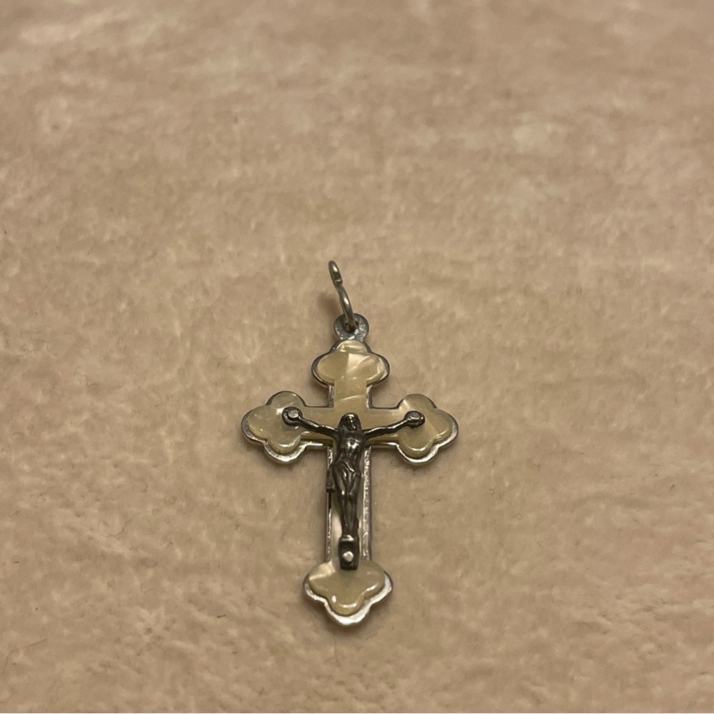 Vintage German celluloid Silver Tone Crucifix Pendant - Religious Jewelry